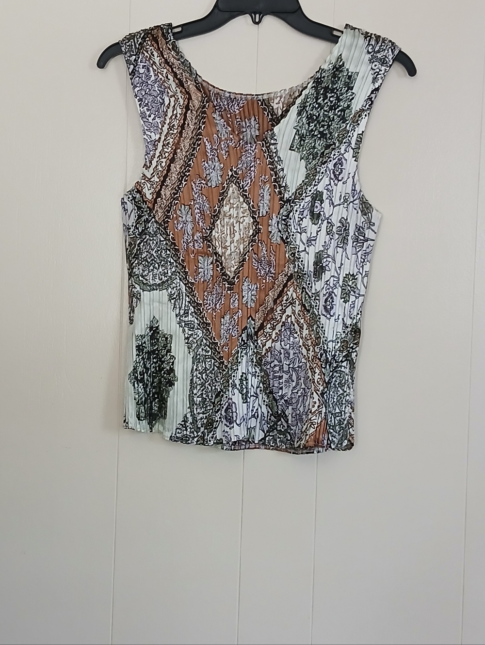 Jaipur Mixed Patchwork Sleeveless Tank Top - Brown, Green & Cream
